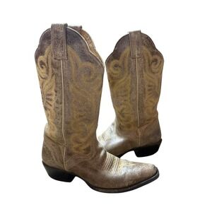 JB‎ Dillon Western Cowboy Boots Distressed Brown Gold Embroidery Women Size 6B
